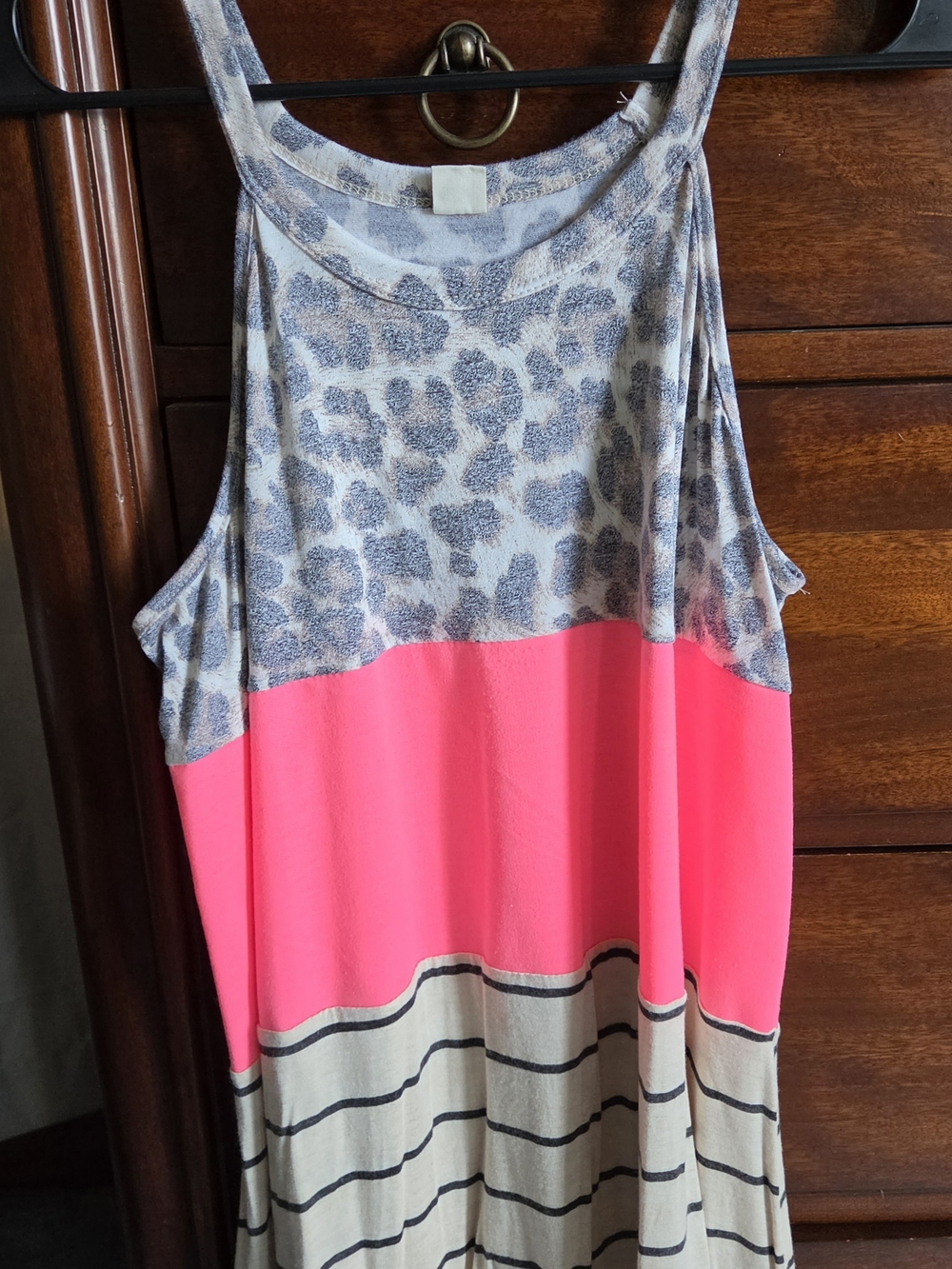 Sleeveless Colorblock Leopard & Stripe Tank Top - Pink